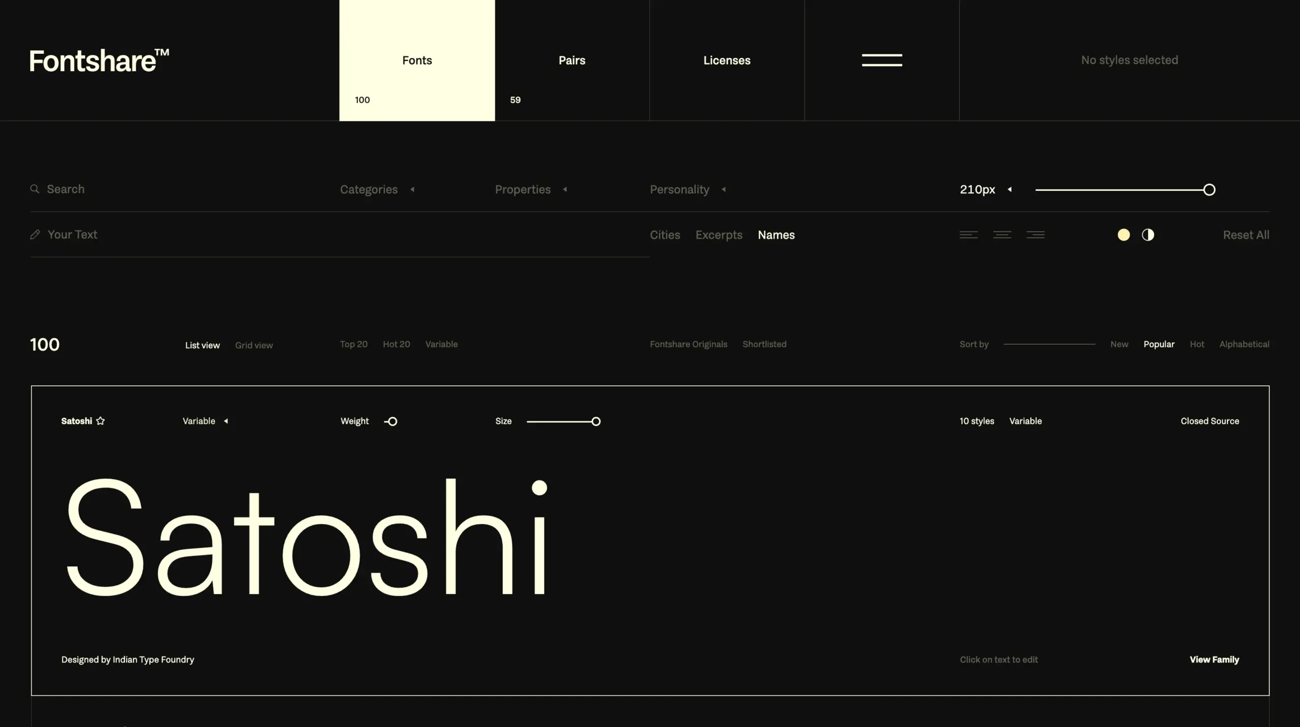 Screenshot of fontshare.com